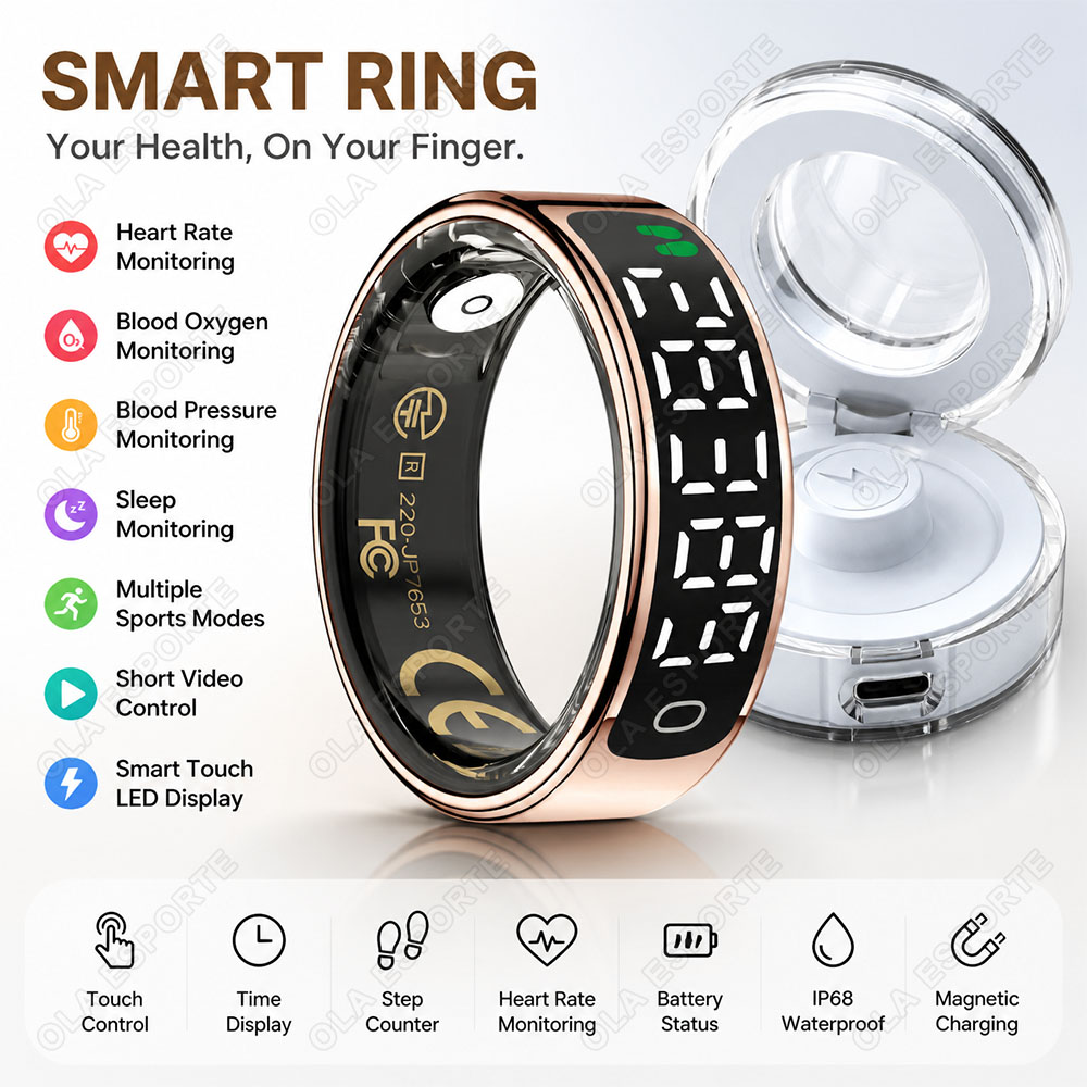 Blood Pressure Monitor - Anello Intelligente con Custodia di Ricarica,